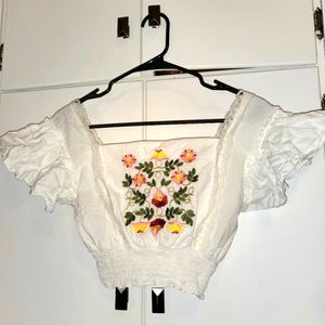 Shein embroidered ruffle trim top